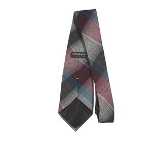 Woolcrofter by Wembley Mens Plaid Wool Blend Tie Burgundy Teal Grey Made in USA